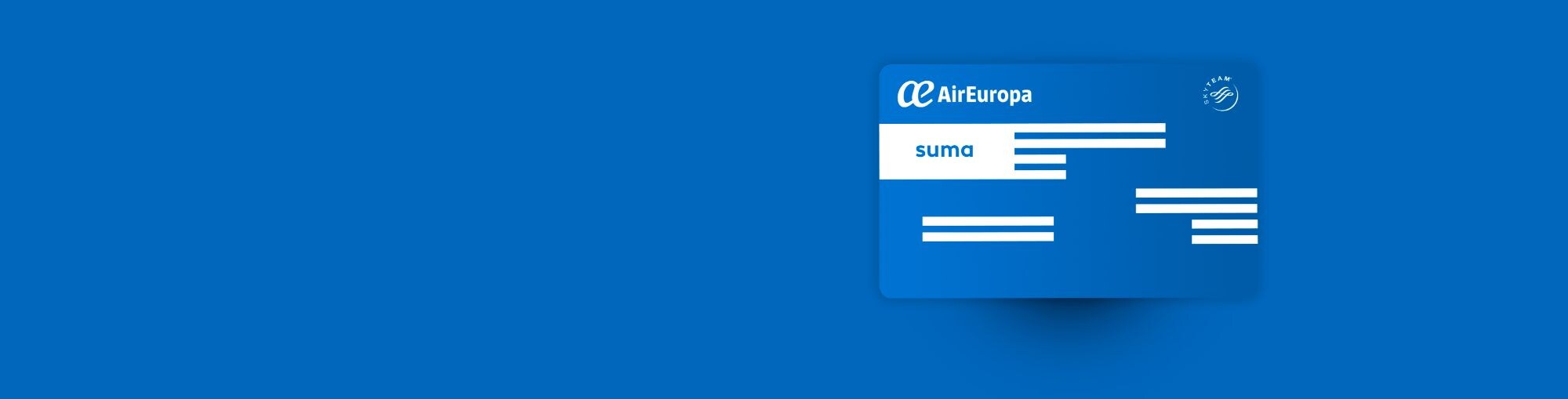 Tessera associativa blu con il logo "Air Europa" e la parola "sum" su sfondo blu.