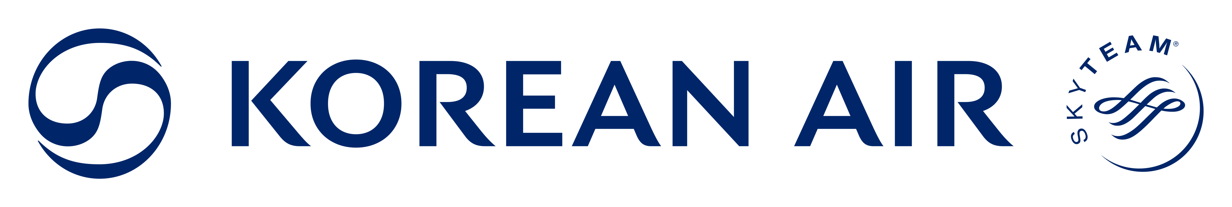 Logotipo azul de Korean Air con el texto "KOREAN AIR" y símbolo de SkyTeam.