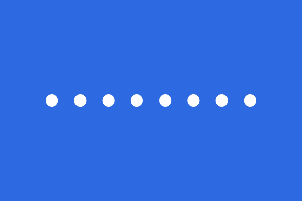 Seis pontos brancos estão dispostos horizontalmente sobre um fundo azul claro.