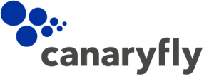 Logo composé de cercles bleus formant une diagonale ; texte « canaryfly » en gris sur fond blanc.